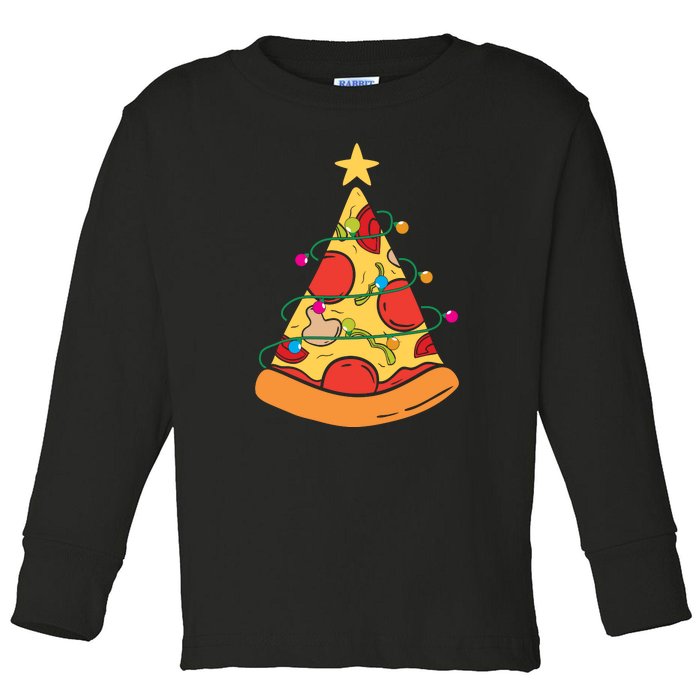 Funny Pizza Christmas Tree Lights Funny Xmas Toddler Long Sleeve Shirt