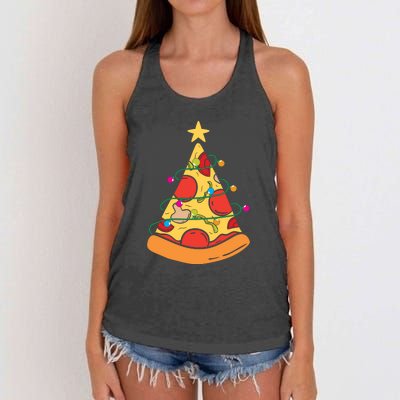 Funny Pizza Christmas Tree Lights Funny Xmas Women's Knotted Racerback Tank