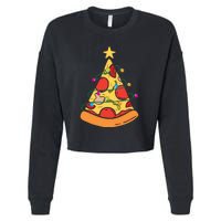 Funny Pizza Christmas Tree Lights Funny Xmas Cropped Pullover Crew