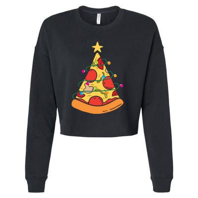 Funny Pizza Christmas Tree Lights Funny Xmas Cropped Pullover Crew