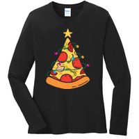 Funny Pizza Christmas Tree Lights Funny Xmas Ladies Long Sleeve Shirt