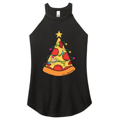 Funny Pizza Christmas Tree Lights Funny Xmas Women's Perfect Tri Rocker Tank