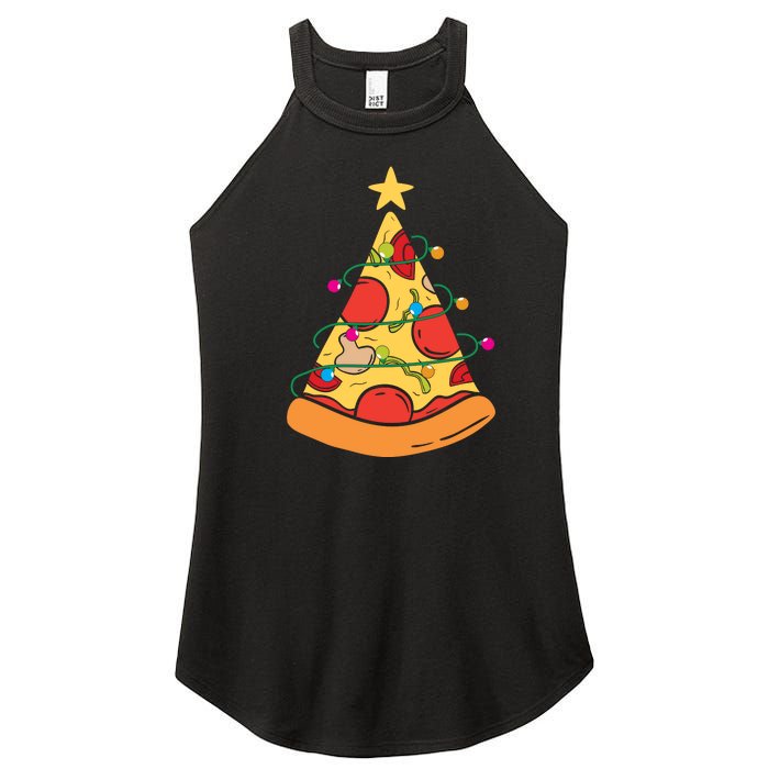 Funny Pizza Christmas Tree Lights Funny Xmas Women's Perfect Tri Rocker Tank