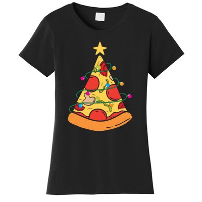 Funny Pizza Christmas Tree Lights Funny Xmas Women's T-Shirt