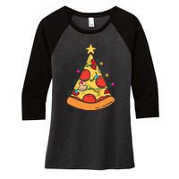 Funny Pizza Christmas Tree Lights Funny Xmas Women's Tri-Blend 3/4-Sleeve Raglan Shirt