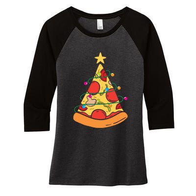 Funny Pizza Christmas Tree Lights Funny Xmas Women's Tri-Blend 3/4-Sleeve Raglan Shirt