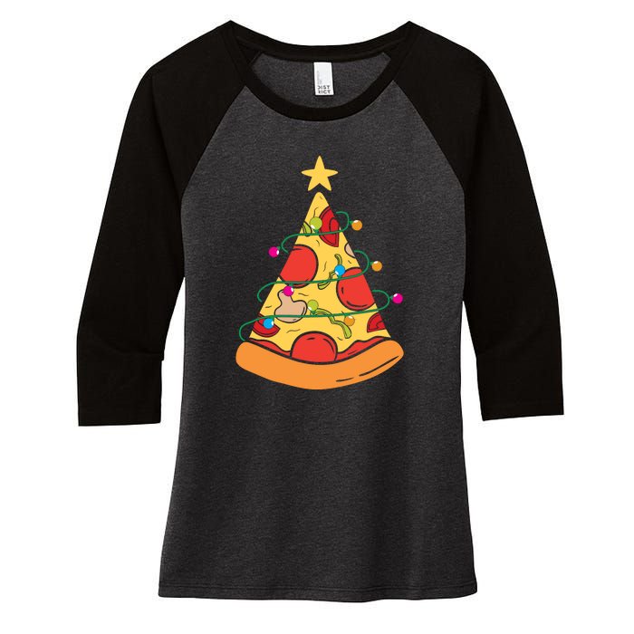 Funny Pizza Christmas Tree Lights Funny Xmas Women's Tri-Blend 3/4-Sleeve Raglan Shirt