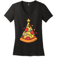 Funny Pizza Christmas Tree Lights Funny Xmas Women's V-Neck T-Shirt