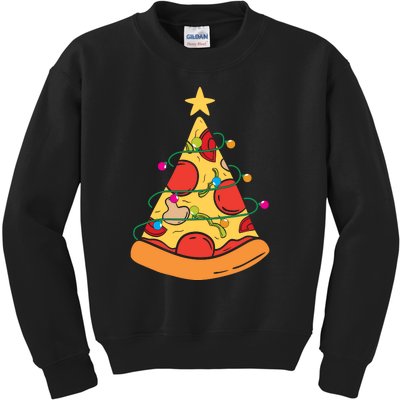 Funny Pizza Christmas Tree Lights Funny Xmas Kids Sweatshirt