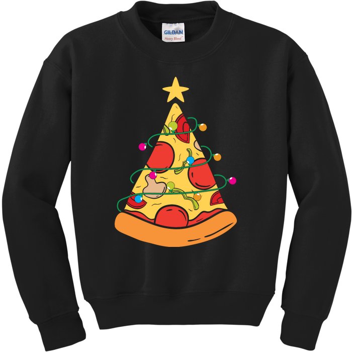 Funny Pizza Christmas Tree Lights Funny Xmas Kids Sweatshirt