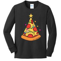 Funny Pizza Christmas Tree Lights Funny Xmas Kids Long Sleeve Shirt