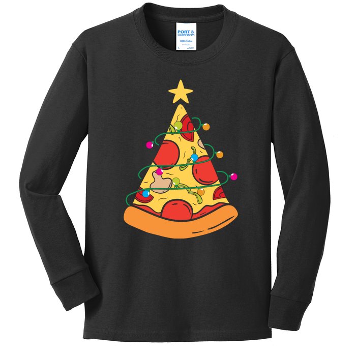 Funny Pizza Christmas Tree Lights Funny Xmas Kids Long Sleeve Shirt