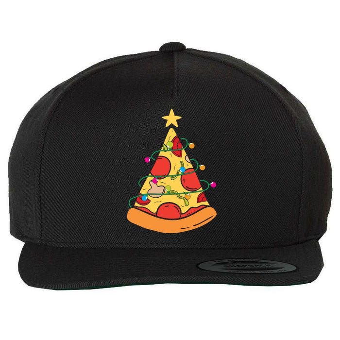 Funny Pizza Christmas Tree Lights Funny Xmas Wool Snapback Cap