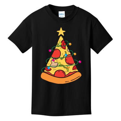 Funny Pizza Christmas Tree Lights Funny Xmas Kids T-Shirt