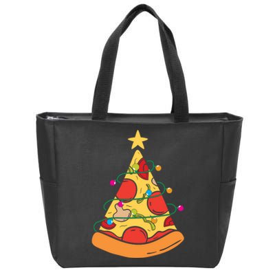 Funny Pizza Christmas Tree Lights Funny Xmas Zip Tote Bag