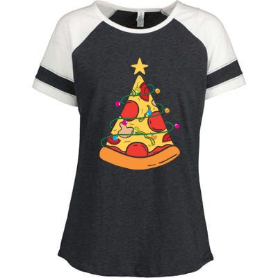 Funny Pizza Christmas Tree Lights Funny Xmas Enza Ladies Jersey Colorblock Tee