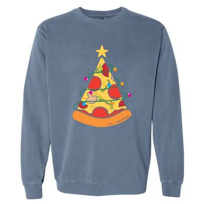 Funny Pizza Christmas Tree Lights Funny Xmas Garment-Dyed Sweatshirt