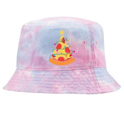 Funny Pizza Christmas Tree Lights Funny Xmas Tie-Dyed Bucket Hat