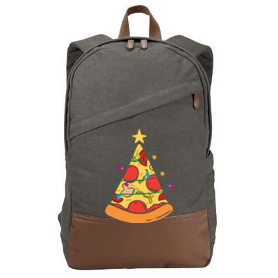 Funny Pizza Christmas Tree Lights Funny Xmas Cotton Canvas Backpack