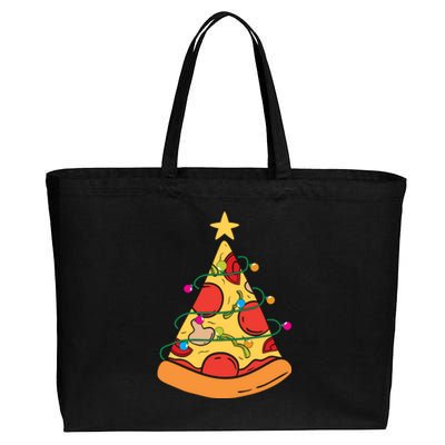 Funny Pizza Christmas Tree Lights Funny Xmas Cotton Canvas Jumbo Tote