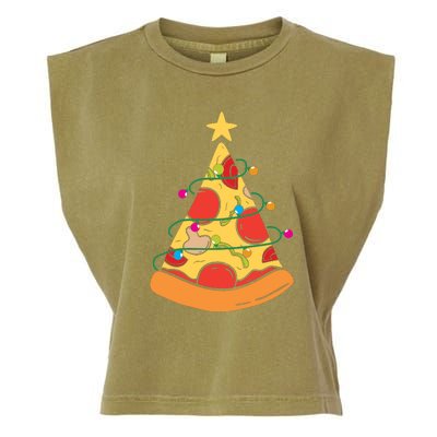 Funny Pizza Christmas Tree Lights Funny Xmas Garment-Dyed Women's Muscle Tee