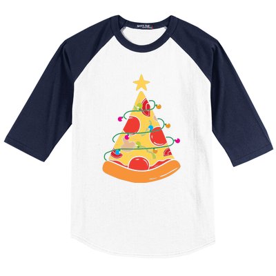 Funny Pizza Christmas Tree Lights Funny Xmas Baseball Sleeve Shirt