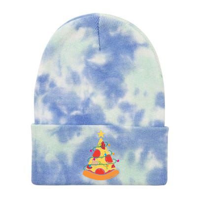 Funny Pizza Christmas Tree Lights Funny Xmas Tie Dye 12in Knit Beanie