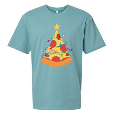 Funny Pizza Christmas Tree Lights Funny Xmas Sueded Cloud Jersey T-Shirt