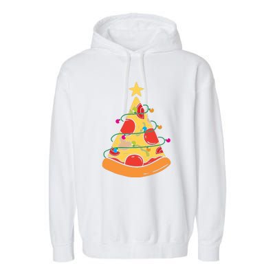 Funny Pizza Christmas Tree Lights Funny Xmas Garment-Dyed Fleece Hoodie