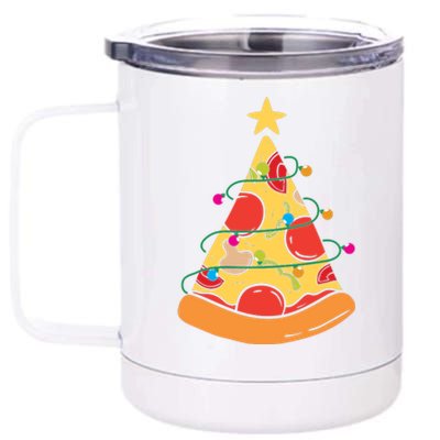 Funny Pizza Christmas Tree Lights Funny Xmas 12 oz Stainless Steel Tumbler Cup