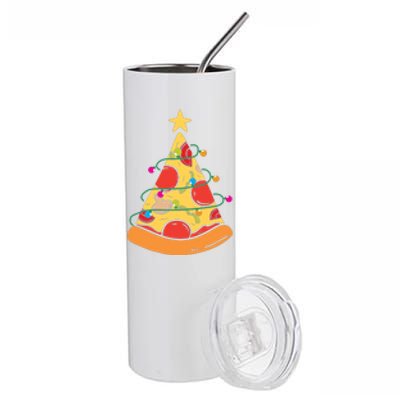 Funny Pizza Christmas Tree Lights Funny Xmas Stainless Steel Tumbler