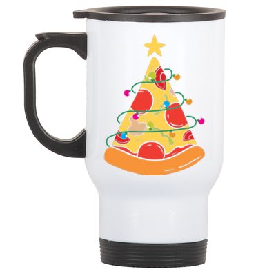 Funny Pizza Christmas Tree Lights Funny Xmas Stainless Steel Travel Mug