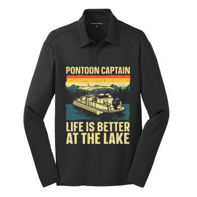 Funny Pontoon Captain Art For Pontoon Silk Touch Performance Long Sleeve Polo