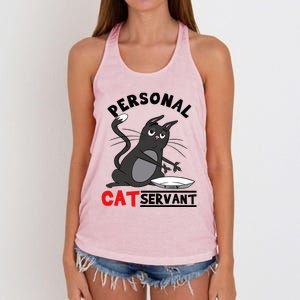 Funny Personal Cat Servant Funny black Cat mom cat dad gift Women's Knotted Racerback Tank