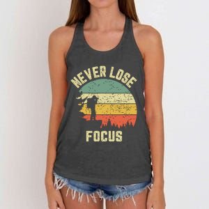 Funny Photographer Camera Never Lose Focus Photography Women's Knotted Racerback Tank