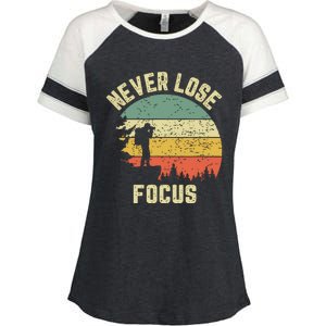 Funny Photographer Camera Never Lose Focus Photography Enza Ladies Jersey Colorblock Tee