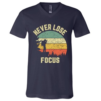 Funny Photographer Camera Never Lose Focus Photography V-Neck T-Shirt