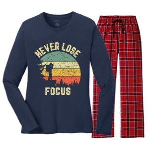 Funny Photographer Camera Never Lose Focus Photography Women's Long Sleeve Flannel Pajama Set 