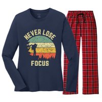 Funny Photographer Camera Never Lose Focus Photography Women's Long Sleeve Flannel Pajama Set 