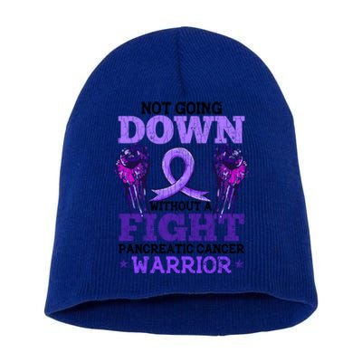 Fighting Pancreatic Cancer Warrior Awareness Purple Graphic Gift Short Acrylic Beanie