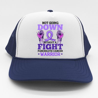 Fighting Pancreatic Cancer Warrior Awareness Purple Graphic Gift Trucker Hat