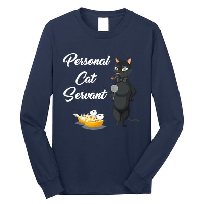 Funny Personal Cat Servant Funny Black Cat Lover Mom Cat Dad Long Sleeve Shirt