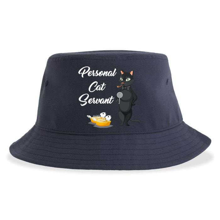 Funny Personal Cat Servant Funny Black Cat Lover Mom Cat Dad Sustainable Bucket Hat