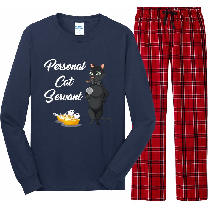 Funny Personal Cat Servant Funny Black Cat Lover Mom Cat Dad Long Sleeve Pajama Set