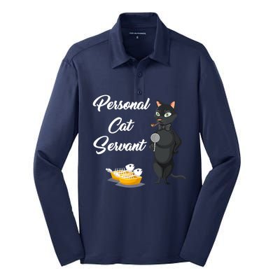 Funny Personal Cat Servant Funny Black Cat Lover Mom Cat Dad Silk Touch Performance Long Sleeve Polo