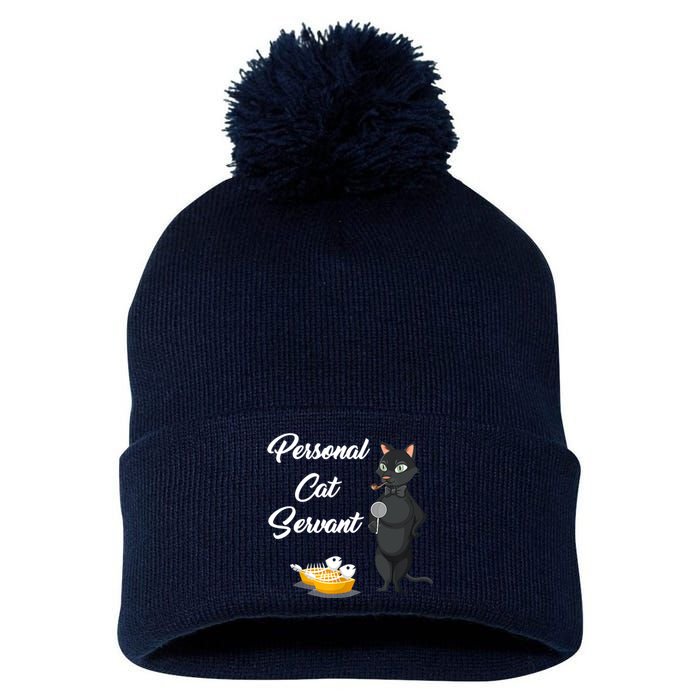 Funny Personal Cat Servant Funny Black Cat Lover Mom Cat Dad Pom Pom 12in Knit Beanie