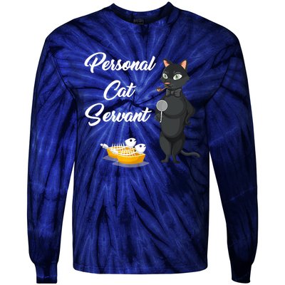 Funny Personal Cat Servant Funny Black Cat Lover Mom Cat Dad Tie-Dye Long Sleeve Shirt