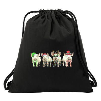 Funny Pigs Christmas Lights Pigs Merry Christmas Drawstring Bag