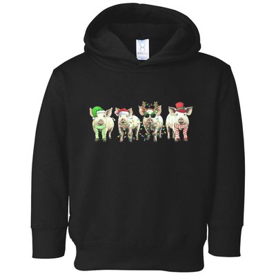 Funny Pigs Christmas Lights Pigs Merry Christmas Toddler Hoodie