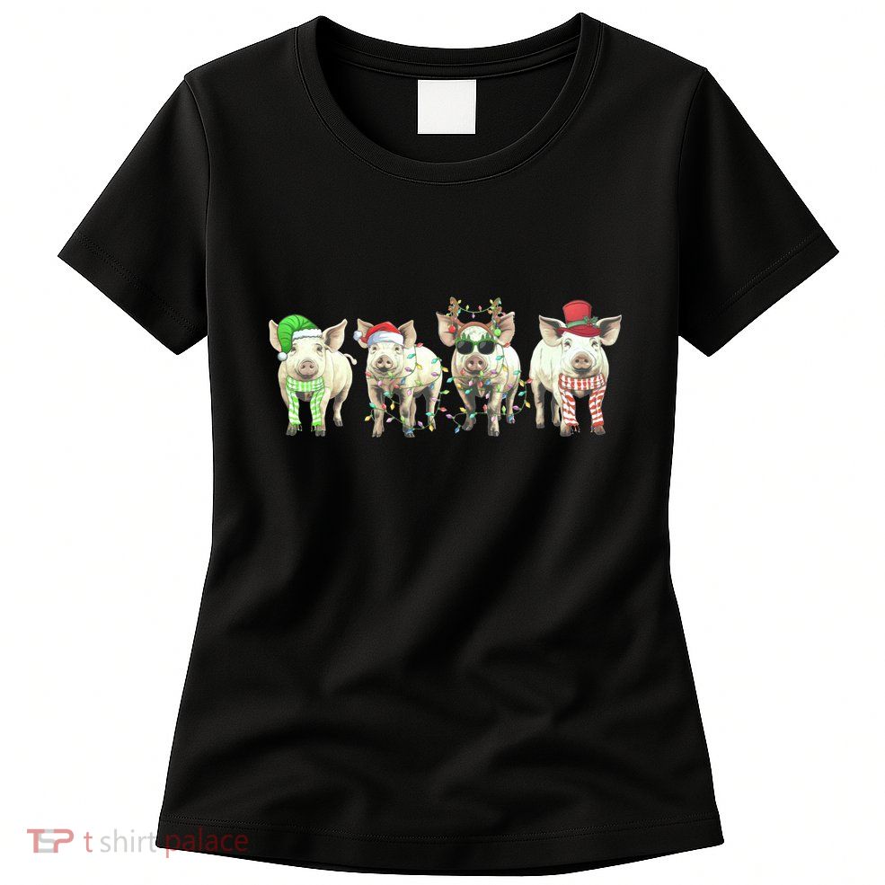 Funny Pigs Christmas Lights Pigs Merry Christmas Womens T-Shirt